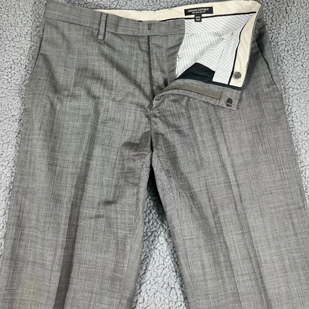 Banana Republic Mens 32x34 Tailored Slim Fit 100% Wool Dress Pants Grey Taupe